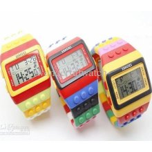 10pcs Women's/men's Fashion Lego Shhors Watch Plastic Rainbow Digita