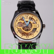 30pcs/lot Wholesale. Luxury Skeleton Mechanical Watch Gold Colour Au