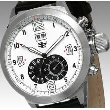 32 Degrees Oversized Dual Movements Day-date White Black Dial Leather Band