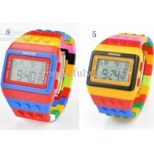 50pcs Women's/men's Fashion Lego Shhors Watch Plastic Rainbow Digita