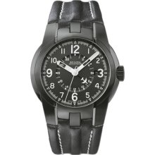 Accutron Eagle Pilots Men's Stainless Automatic Watch - Black Leather Strap - Black Dial - 65B003