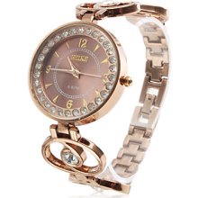 Alloy Women's Hollow Analog Quartz Bracelet Watch A-6245 (Gold)