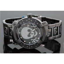 Aqua Master Mens Black Skull Diamond Watch