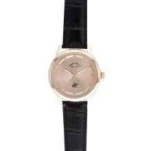 Beverly Hills Polo Club Men's Round Gold Case, Rose Dial, and Brown