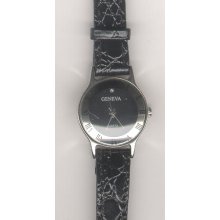 Black Leather Geneva Wrist Watch With Roman Numerals JG-10456