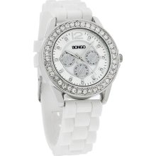 Bongo Ladies XL 39mm Crystal 3-eye Dial White Rubber Strap Quartz Watch BG9014