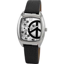 Breda Women's 'Savannah' Peace Sign and Flower Dial Watch (Black)