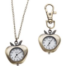 Bronze Unisex Apple Style Alloy Analog Quartz Keychain Necklace Watch