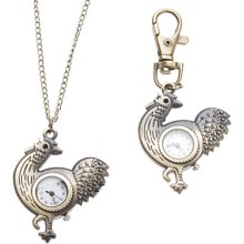 Bronze Unisex Cock Style Alloy Analog Quartz Keychain Necklace Watch