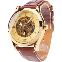 Brown Men's PU Analog Automatic Mechanical Wrist Watch