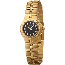 Bulova 97S72 Diamonds Black Dial Stainless Steel Gold Plated Women's W