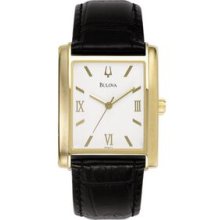 Bulova Men`s Gold Tank Watch W/Black Leather Strap