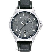 Bulova Mens Adventurer Charcoal Gray Dial Black Leather 96B151