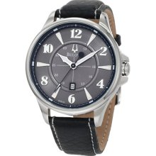 Bulova Men's Leather Strap Gray Dial Watch 96b151