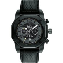 Bulova Men's Marine Star 98B151 Black Leather Quartz Watch with Black Dial