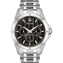 Bulova Men's Stainless Steel Quartz Black Dial Day Date 96C107