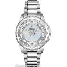 Bulova Stainless Steel Diamond Dial Women's Watch 96p144