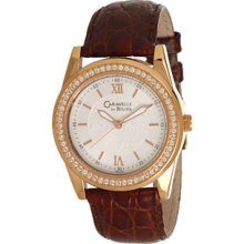 Caravelle by Bulova Women's Rose Gold Finish with Brown Leather Strap