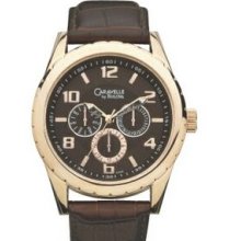 Caravelle Men`s Rose Gold-tone Brown Dial Dress Watch W/ Brown Strap