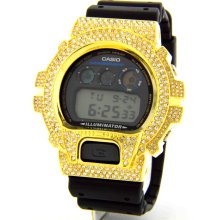 Casio G-Shock DW-6900B Iced Out Yellow Gold-tone 2.5ct CZ Men's Watch