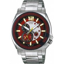 Casio Men's Core MTP1316D-4AV Silver Stainless-Steel Quartz Watch with Red Dial