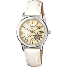 Casio Women's Core LTP1324L-9A White Leather Quartz Watch with White Dial