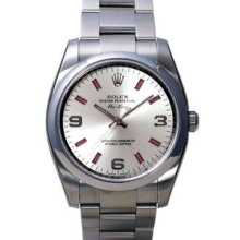 Certified Pre-Owned Rolex Air-King Watch, Domed Bezel, Silver Dial/Pink Index 114200