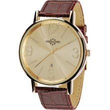 Chronostar Elegance 3H Watch With Gold Dial And Brown Crocodile Leather Strap