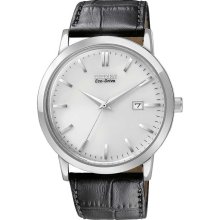 Citizen BM7190-05A Men's Eco-Drive Silver Dial Black Leather Strap Wat