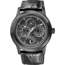 Citizen Bu0035-06e Men's Eco Drive Black Ip Multi Function Moon Phase Watch