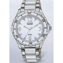 Citizen Eco Drive Ceramic Watch With 8 Diamonds & White Dial