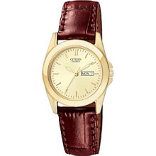 Citizen Women's Goldtone Watch with Brown Leather Strap Women's