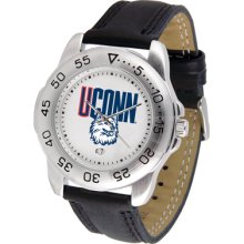 Connecticut Huskies Logo- Mens Sport Leather Watch