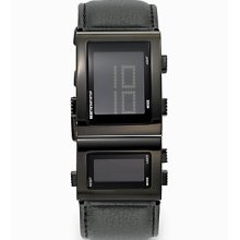 D&G Highlander Stainless Steel & Leather Digital Watch/Black - Black