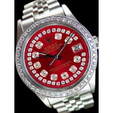 Date just rolex mens watch red diamonds dial bezel