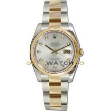 Datejust 116203 Steel & Gold Oyster Smooth Silver Diamond Dial