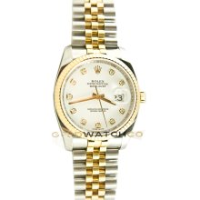 Datejust 116233 Steel Gold Jubilee Fluted White Diamond Dial