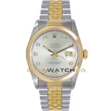 Datejust 16203 Steel Gold Jubilee Smooth Silver Diamond Dial