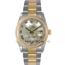 Datejust 16233 Steel & Gold Oyster Fluted Bezel MOP Roman Dial