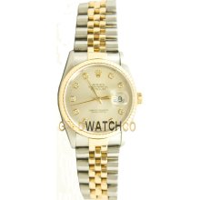 Datejust 16233 Steel & Gold Jubilee Fluted Silver Diamond Dial