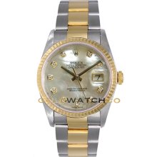 Datejust 16233 Steel & Gold Oyster Fluted Bezel MOP Diamond Dial