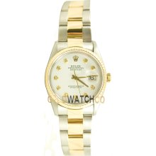 Datejust 16233 Steel Gold Oyster Fluted Bezel White Diamond Dial