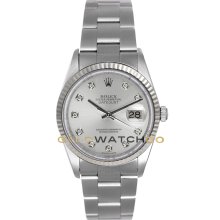 Datejust 16234 Oyster Band Gold Fluted Bezel Silver Diamond Dial