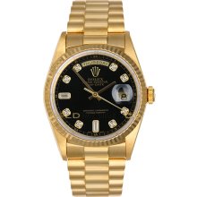 Day Date 18038 Yellow Gold President Black Diamond Dial