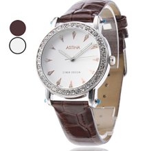 Diamond Women's Shinning PU Analog Quartz Wrist Watch (Assorted Colors)