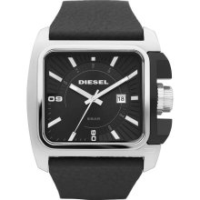 Diesel DZ1541 Large Rectangular Black Leather Strap Mens Watch