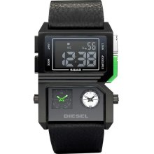 Diesel DZ7173 Menâ€™s Analog Digital 3 Timezone Black Leather Strap Watch