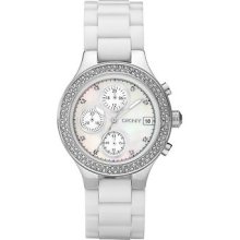 Dkny Ny8098 White Crystallized Mother Of Pearl Chronograph Women's Watch