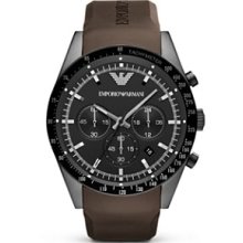 Emporio Armani Brown Rubber Strap Watch, 46mm