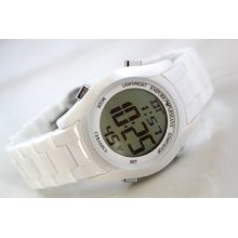 Emporio Armani White Ceramic Men Watch Ar1450 Digital Chrono 2 Time Zone